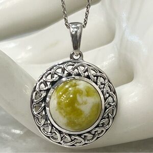 Connemara Marble Black Oxidized Sterling Silver Pendant 20” Necklace